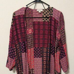 Loft Outlet Women's Kimono Duster Multicolor Pink Print XS/S